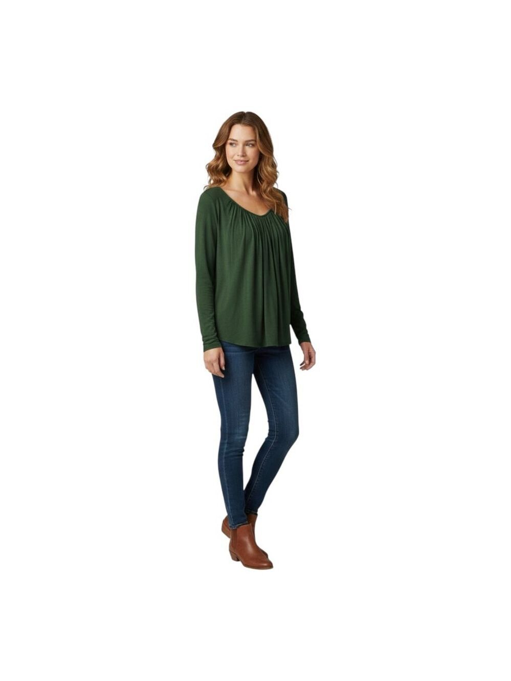 JJ Winks Olive Green Pleated Long Sleeve Top with Built-In Bra Size XL